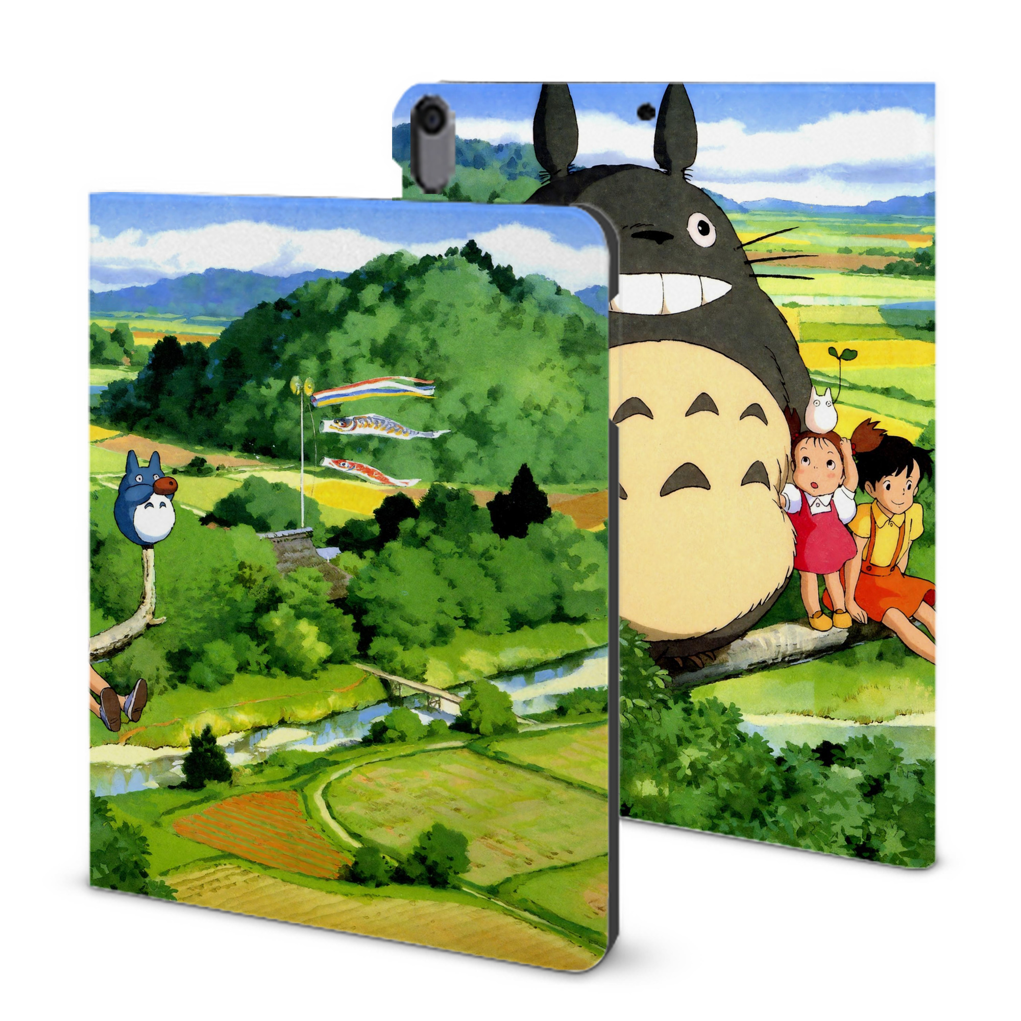 （画像用） となりのトトロ 草壁メイ 草壁サツキ My Neighbor Totoro Satsuki Kusakabe Mei Kusakabe IPad ケース ブック型 PUレザー TPU 耐衝撃 軽量 薄型 ペン収納なし 全面保護 IPad 各モデル対応